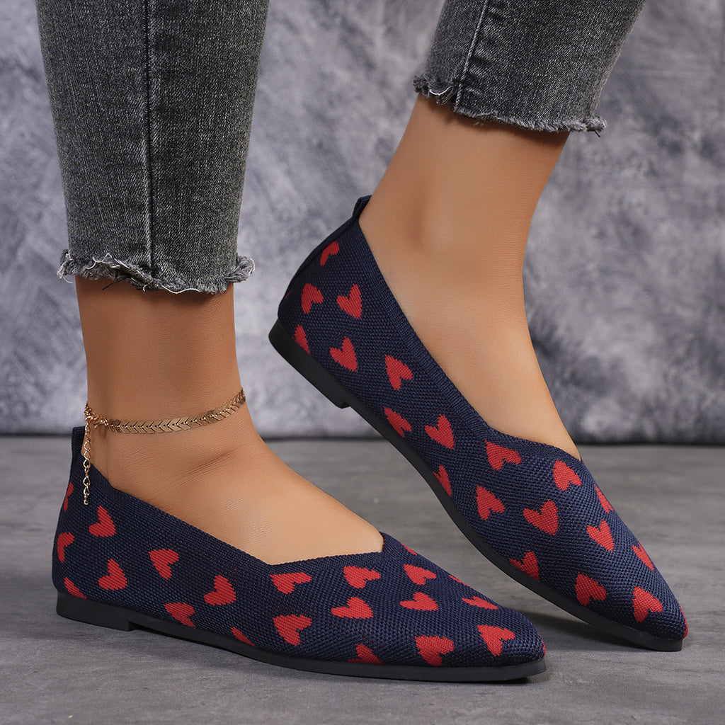 Sarah Express Heart Print Knit Pointed Toe Flats