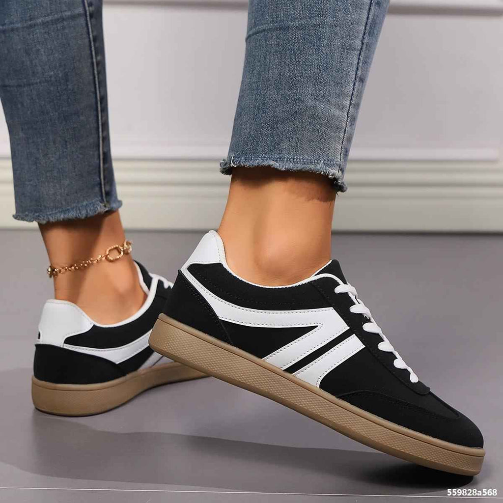 Sarah Express Women's Lace-Up Round Toe Flat Sneakers