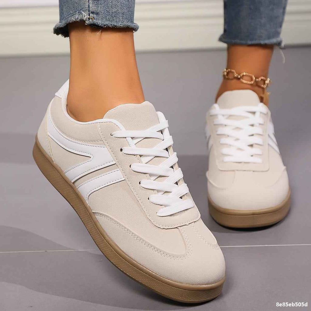 Sarah Express Women's Lace-Up Round Toe Flat Sneakers