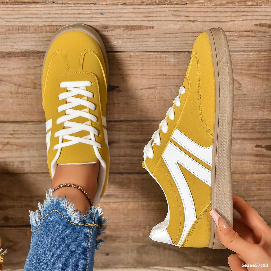 Sarah Express Women's Lace-Up Round Toe Flat Sneakers