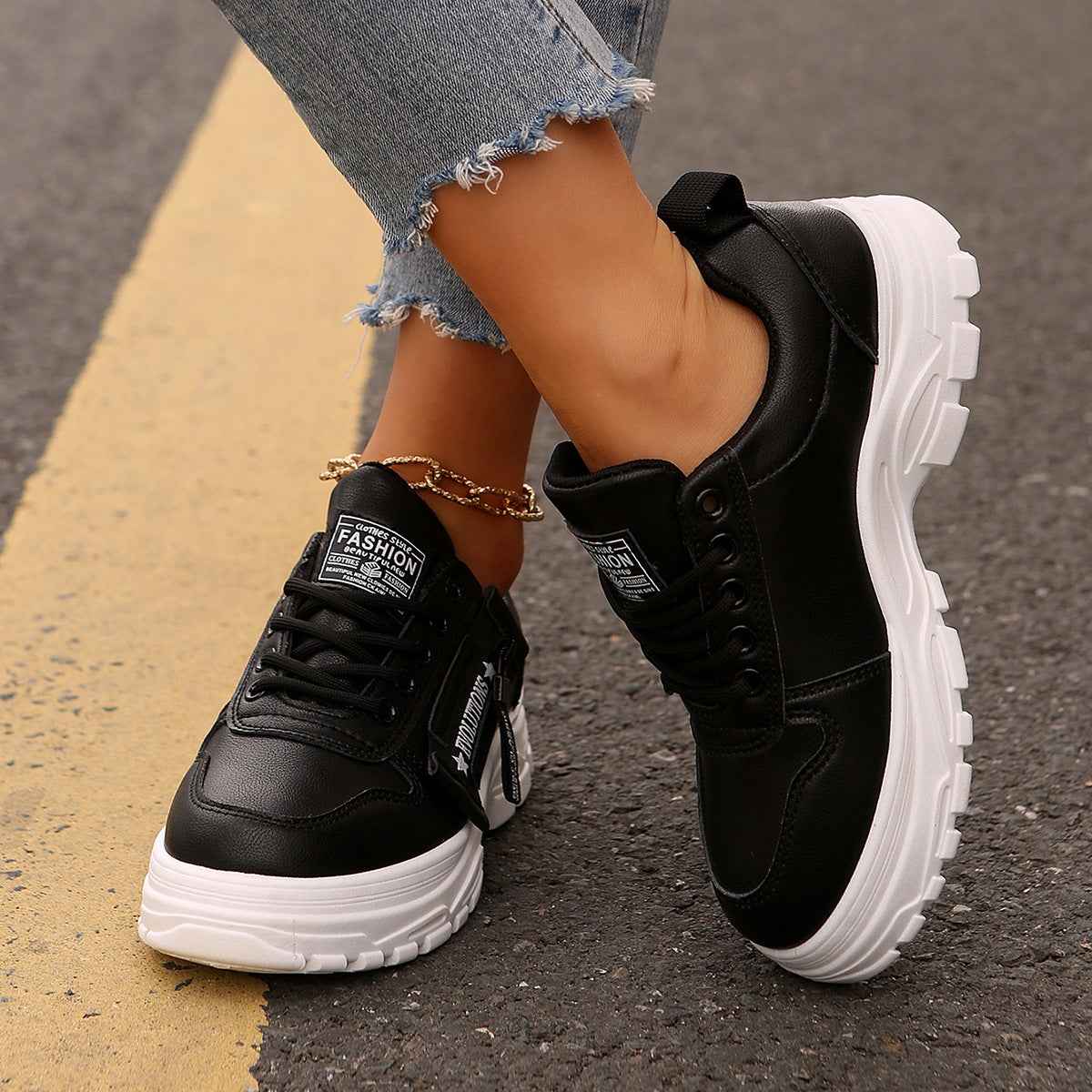 Sarah Express Women's Lace-Up Sneakers with Side Zipper