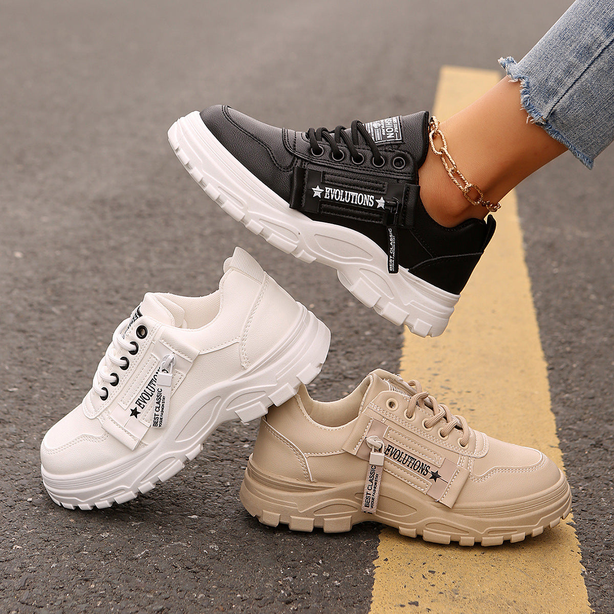 Sarah Express Women's Lace-Up Sneakers with Side Zipper
