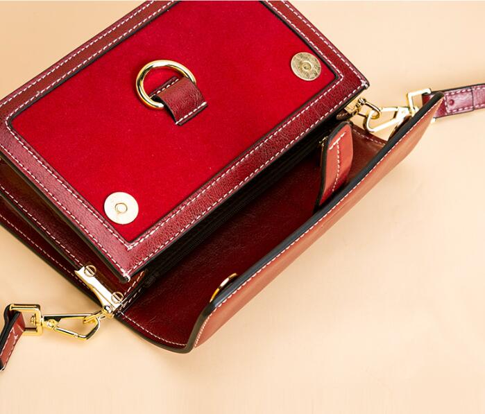 Sarah Express Cowhide Crossbody Bag with Patterned Strap