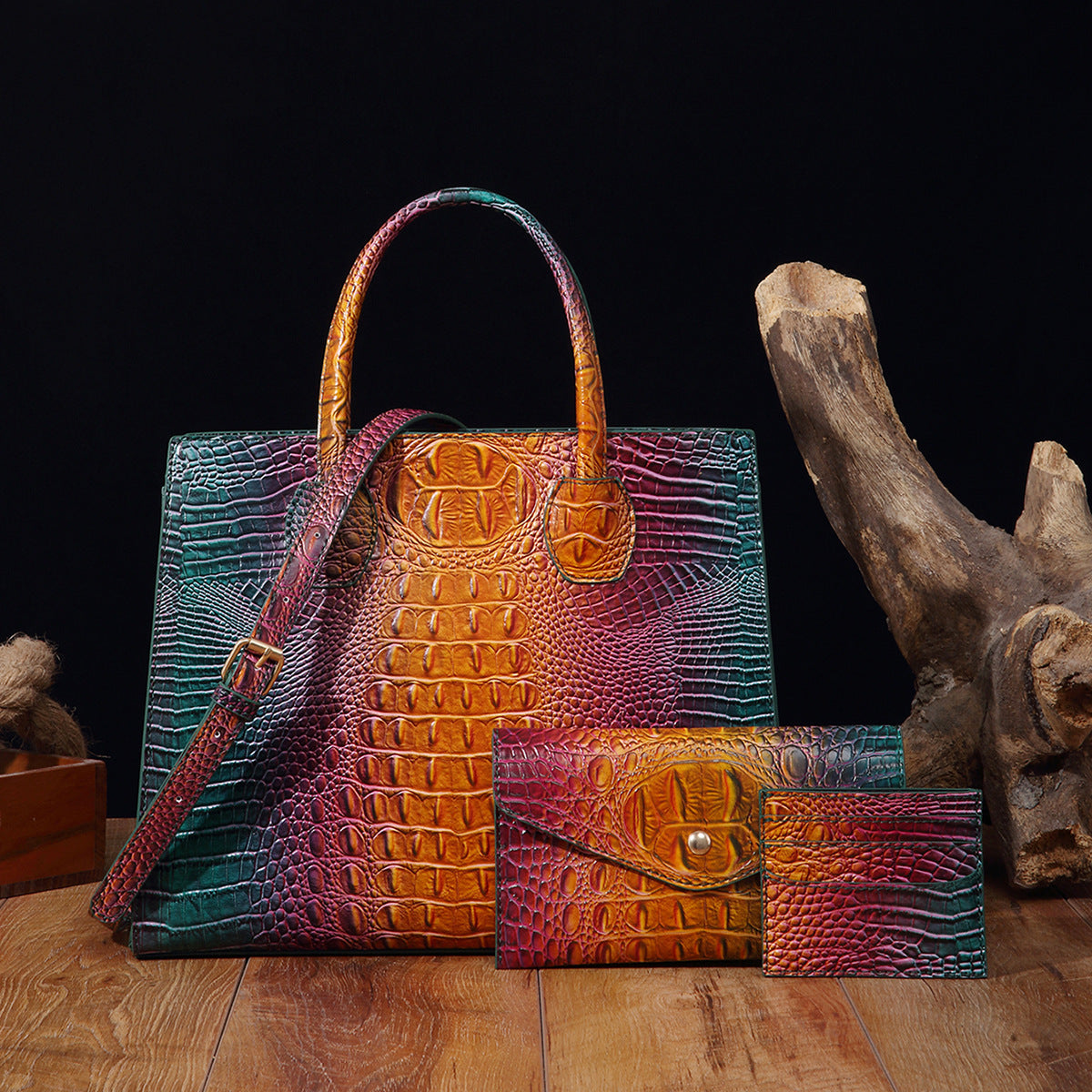 Sarah Express Crocodile-Grain Crossbody Tote Bag Set