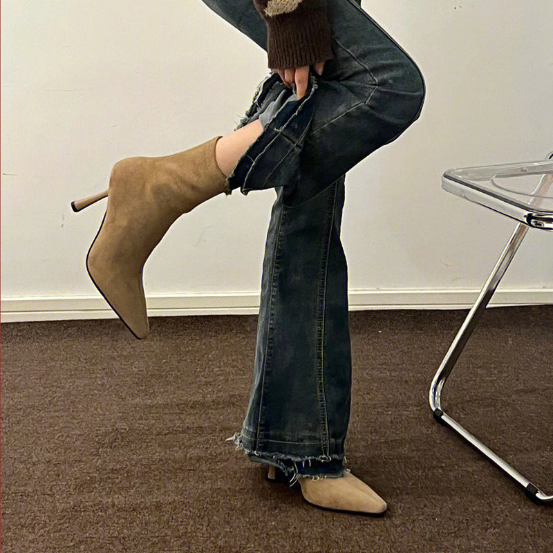 Sarah Express Women's Suede Mid-Calf Stiletto Boots