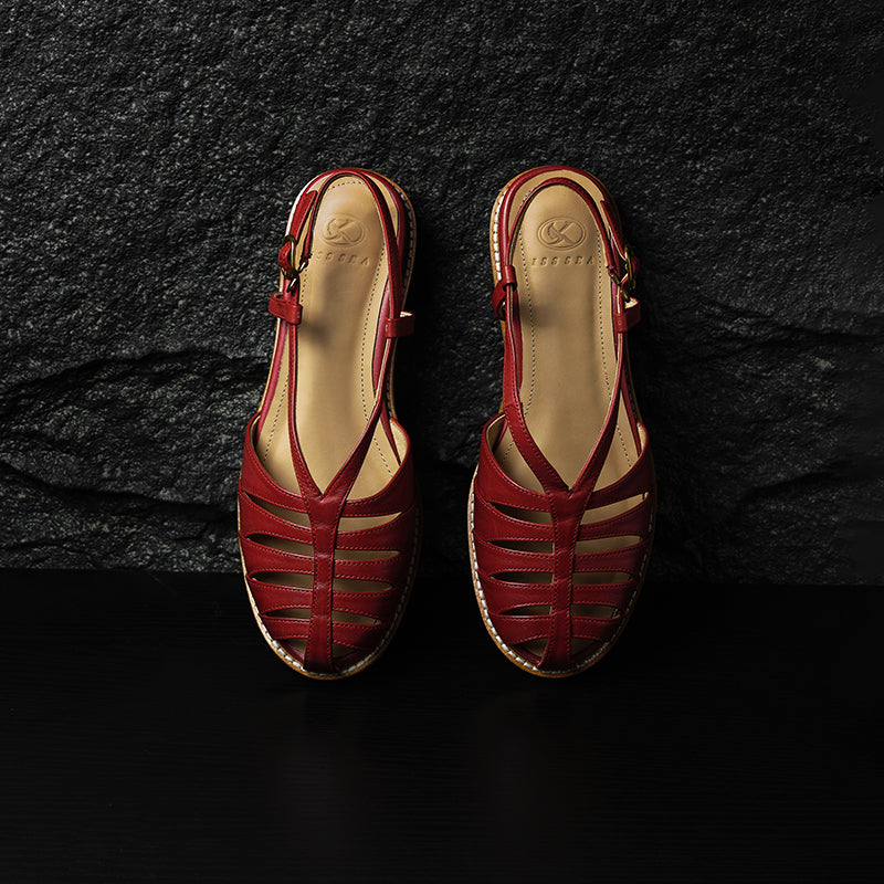 Sarah Express Full Grain Leather Woven Roman Sandals
