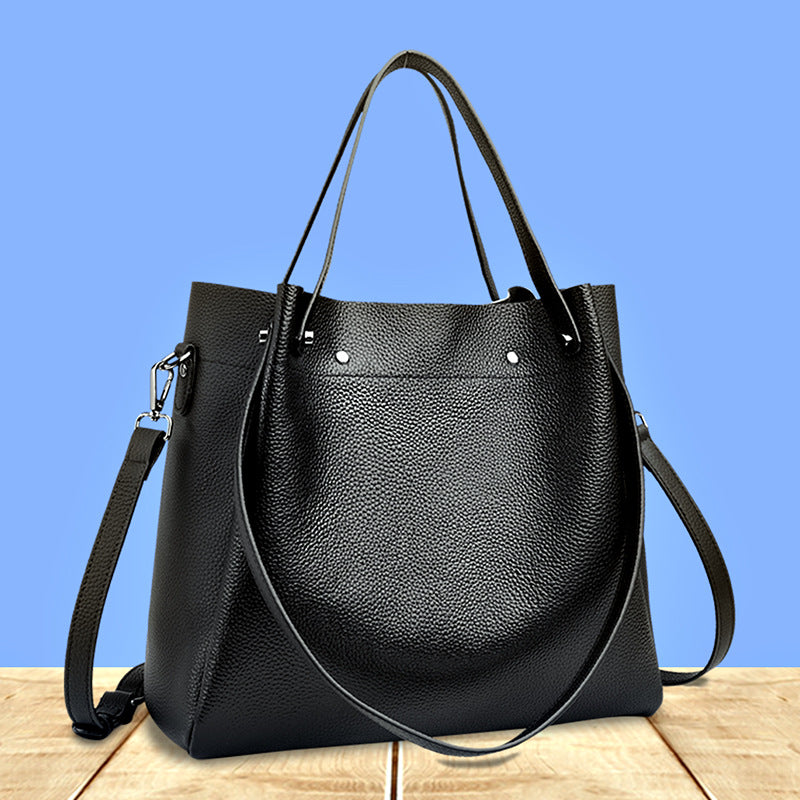 Sarah Express Genuine Leather Bucket Tote Bag