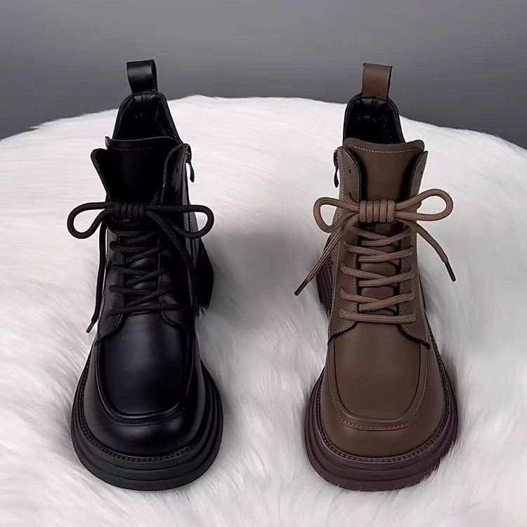 Sarah Express Chunky Sole Mid-Calf Lace-Up Boots