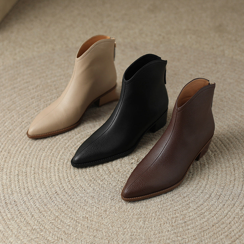Sarah Express Women's Pointed Toe Back Zipper Ankle Boots
