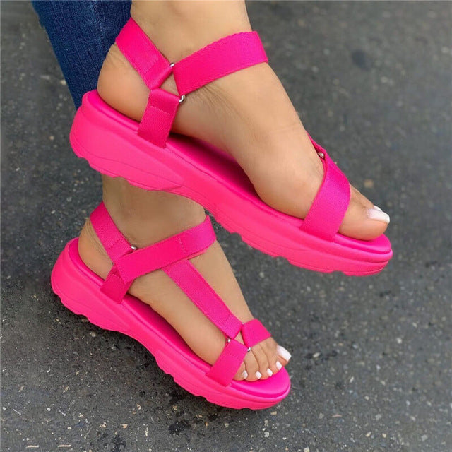 Sarah Express Adjustable Strap Flat Sport Sandals Pink