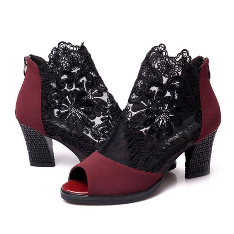 Sarah Express Lace Peep Toe Square Heel Sandals
