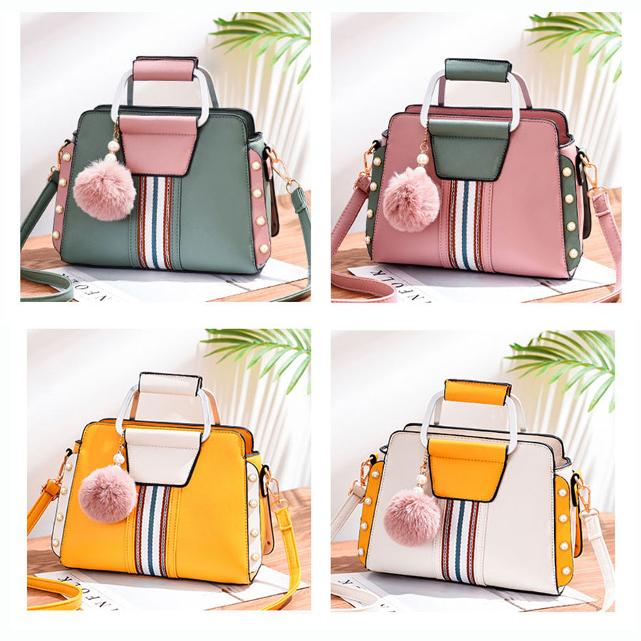 Sarah Express Structured Flap Handbag with Pom-Pom Charm