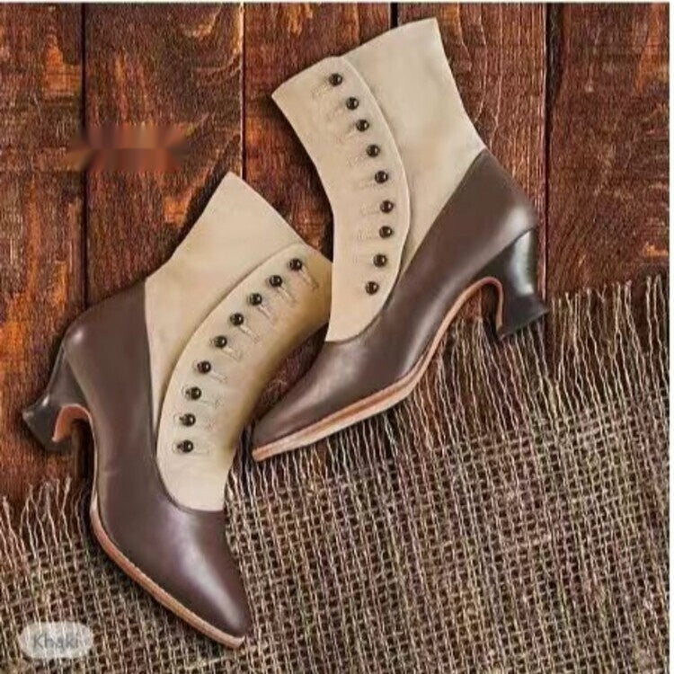 Sarah Express Pointed Toe Horseshoe Heel Ankle Boots Khaki