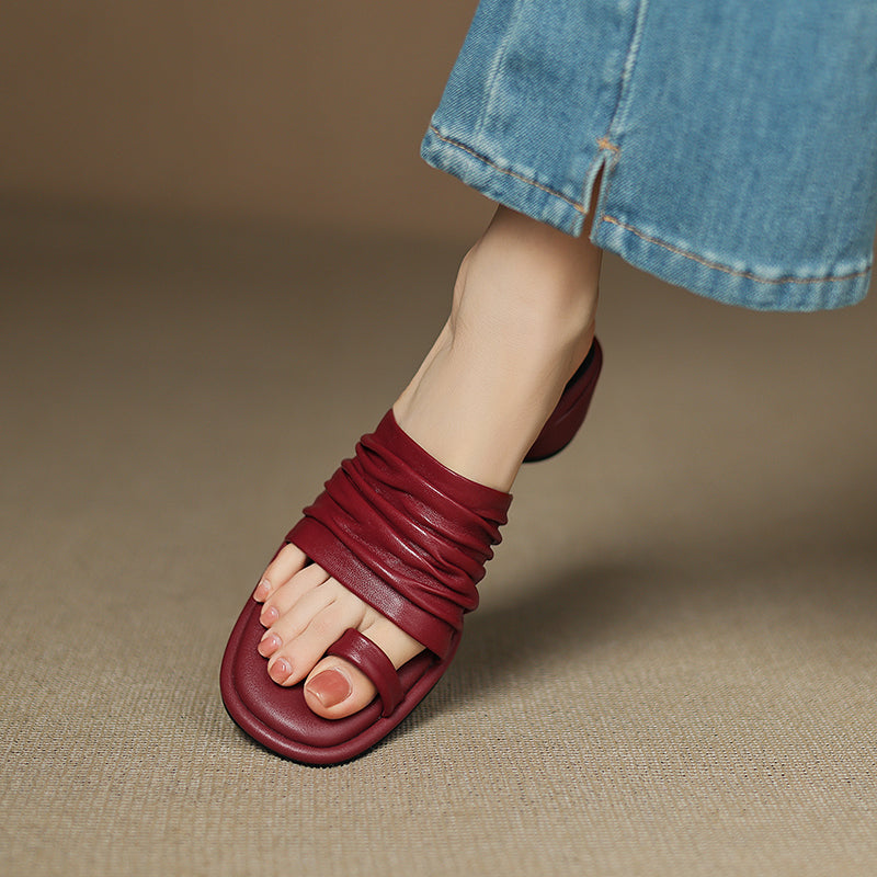 Sarah Express Handmade Sheepskin Ruched Toe-Loop Slide Sandals