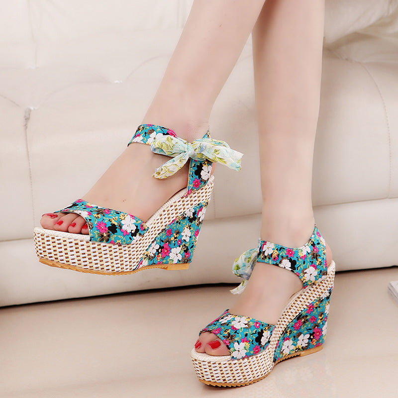 Sarah Express Bohemian Floral Wedge Sandals
