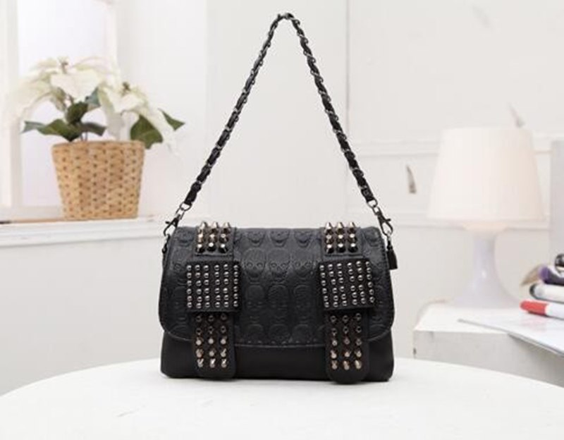 Sarah Express Skull Rivet Vintage Style Messenger Bag