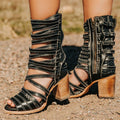 Sarah Express Retro Stiletto Cutout Ankle Strap Sandals Black