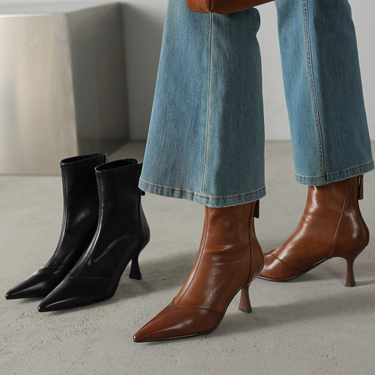 Sarah Express Cowhide Leather Stiletto Ankle Boots