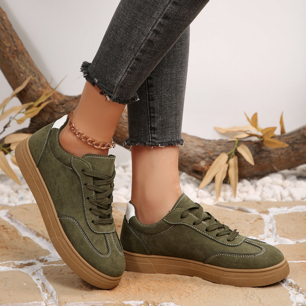 Sarah Express Women's Suede Casual Lace-Up Sneakers Green