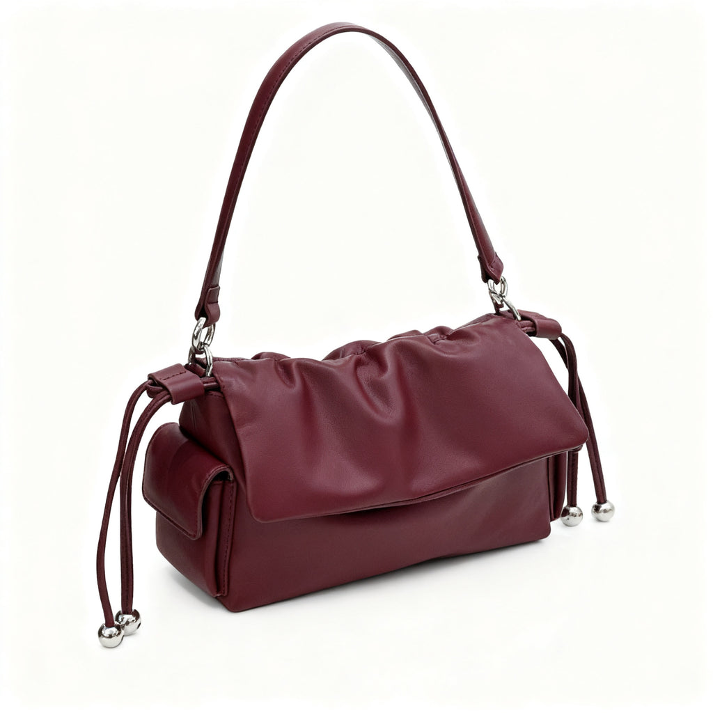 Sarah Express Pleated Drawstring Leather Shoulder Bag