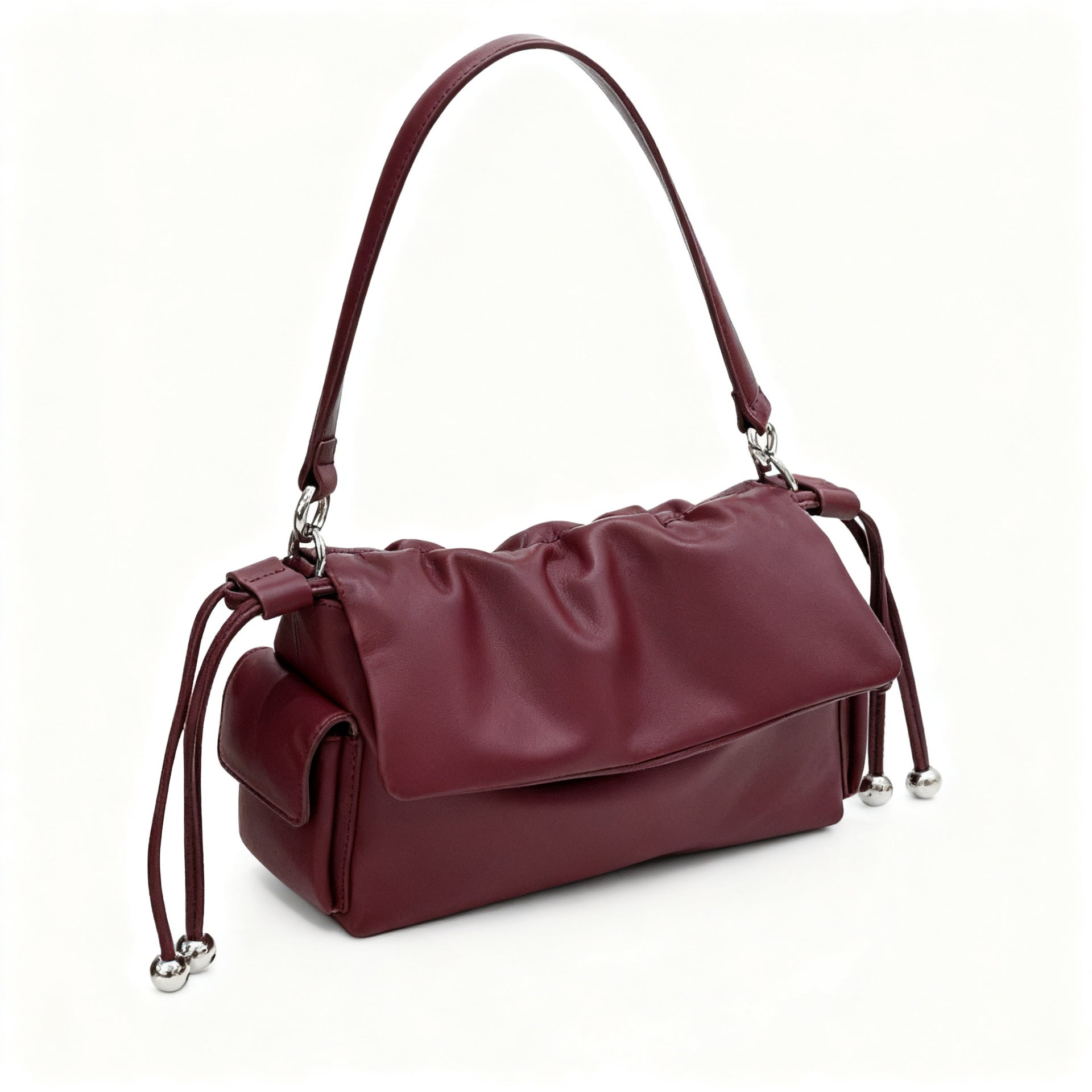 Sarah Express Pleated Drawstring Leather Shoulder Bag