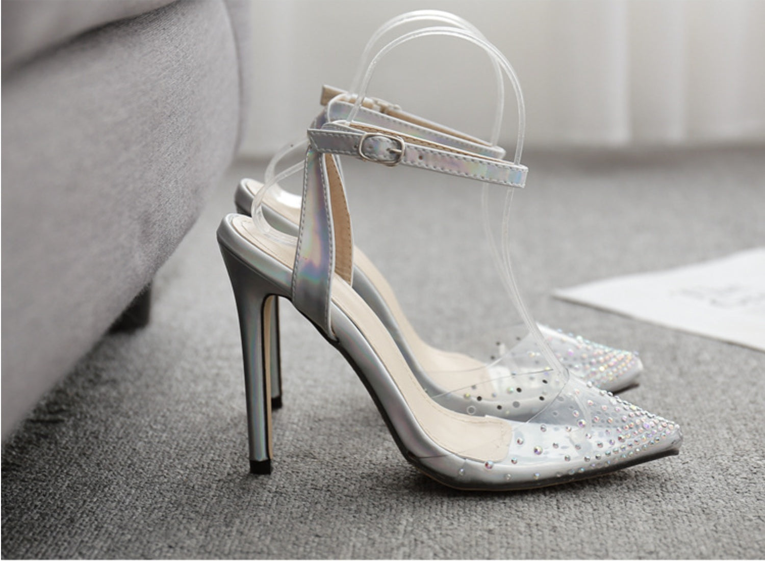 Sarah Express Pointed Toe Stiletto Sandals with Rhinestones