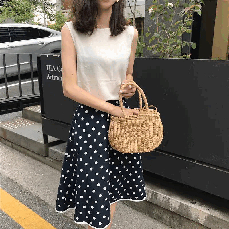 Sarah Express Hand-Woven Straw Drawstring Bucket Bag