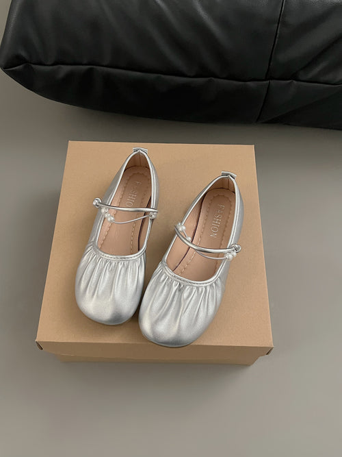 2026 Fall New Silver Mary Jane Loafers, French Gentle Shallow Vamp Flats Women Dress Shoes For Skirts – product detail