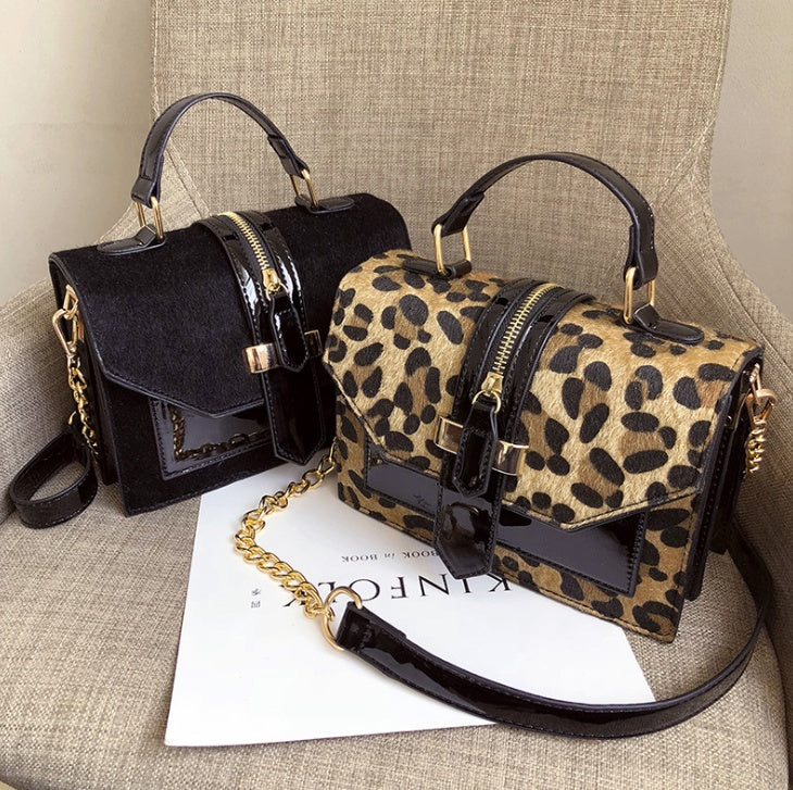 Sarah Express Leopard Print Structured Crossbody Shoulder Bag