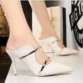 Sarah Express Sequin Stiletto Mules with Metallic Straps White