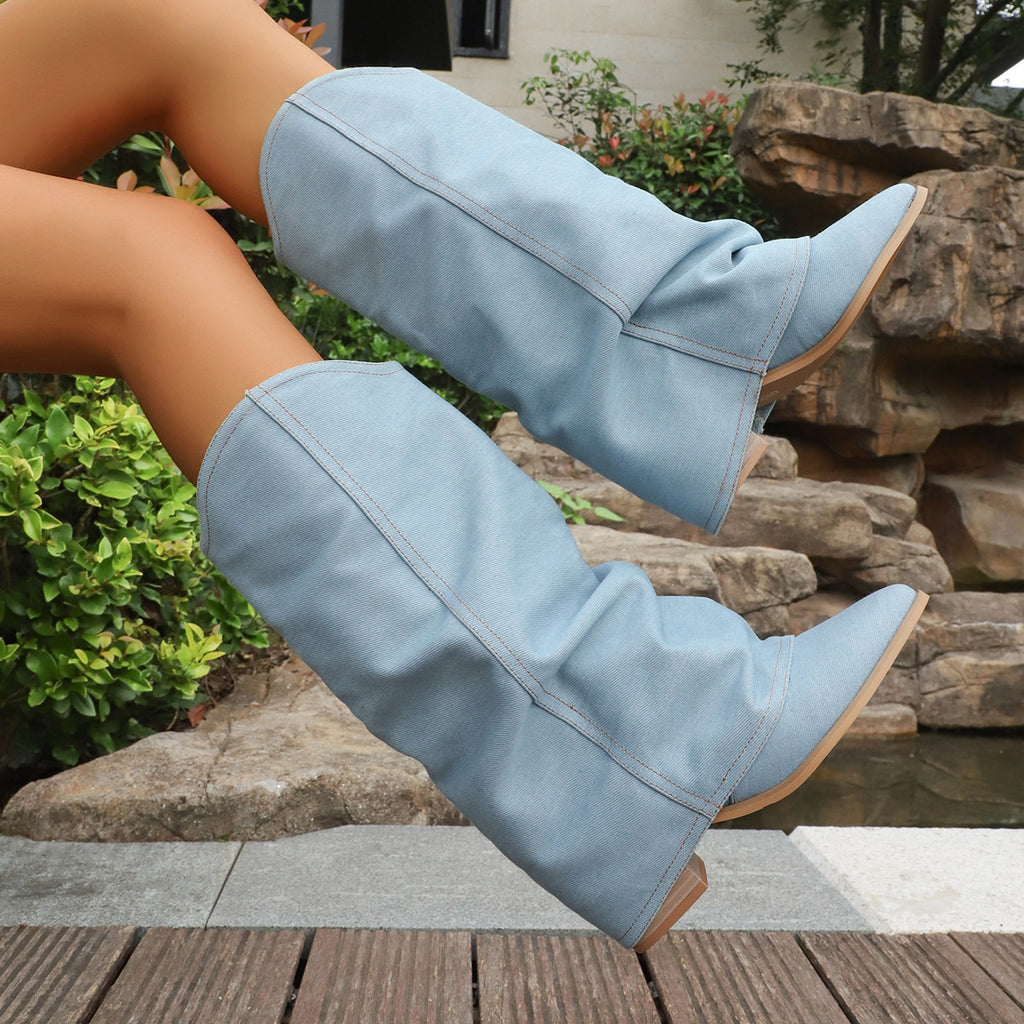 Sarah Express Retro Chunky Heel Mid-Calf Boots