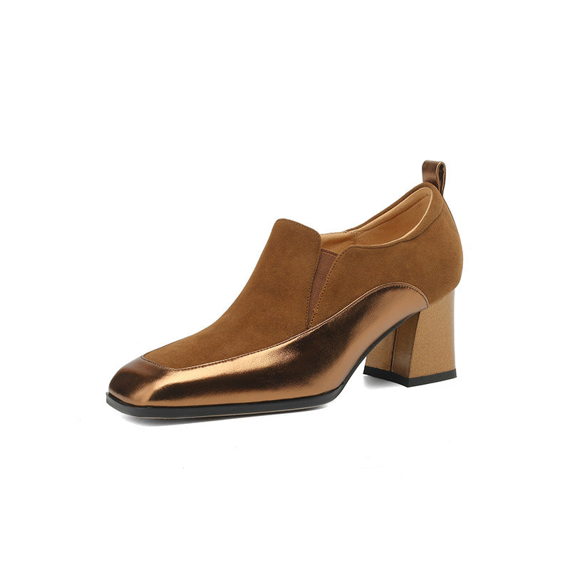 Sarah Express Women's Retro Square-Toe Chunky Heel Shoes