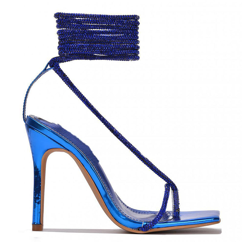 Sarah Express Strappy Square Toe Stiletto Sandals