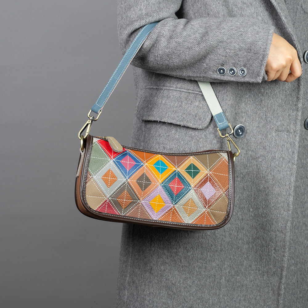 Sarah Express Vintage Patchwork Cowhide Leather Shoulder Bag