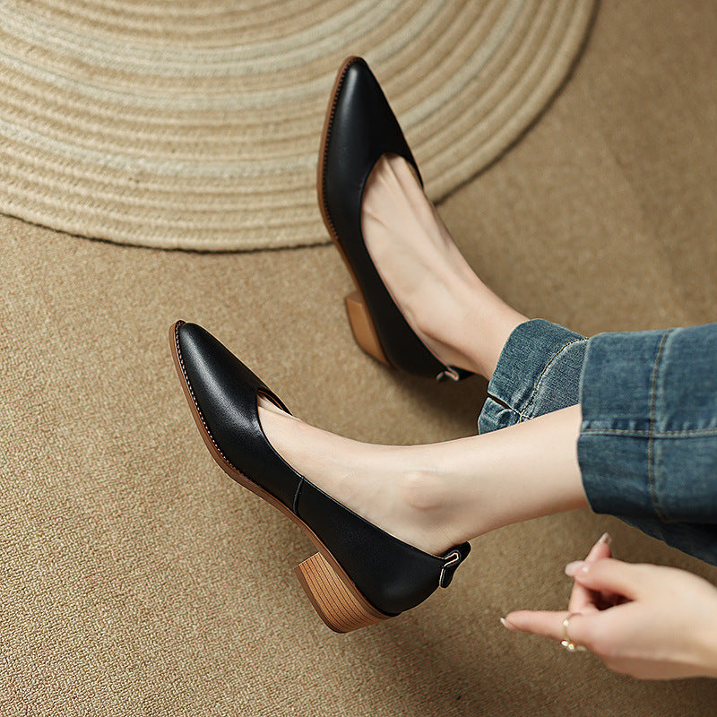 Sarah Express Women's Sheepskin Pointed Toe Chunky Heels