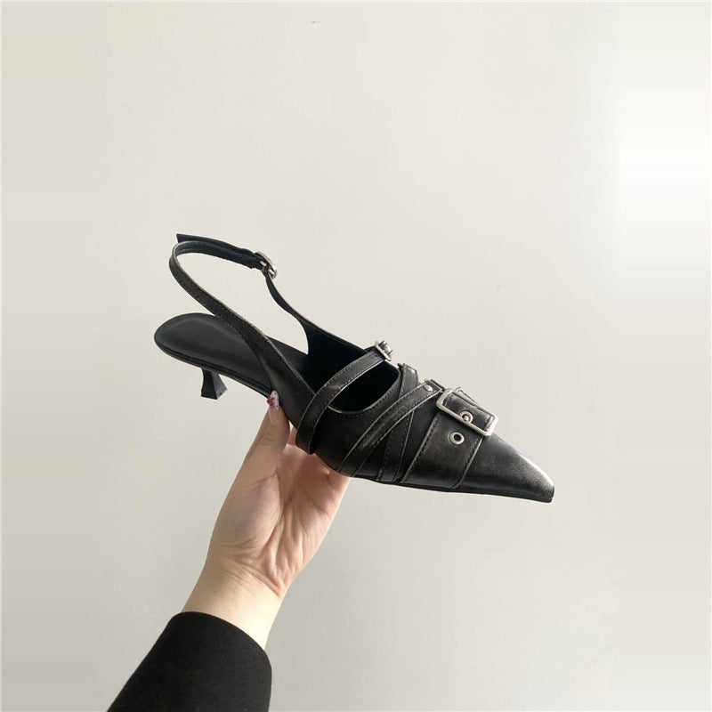 Sarah Express Retro Pointed Toe Ankle Strap Heels