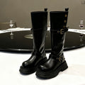 Sarah Express Retro Chunky Heel Knee High Boots Black