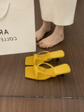 Sarah Express French Style Square Toe Kitten Sandals Yellow