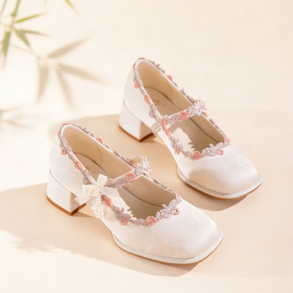 Sarah Express Oriental Jacquard Satin Mary Jane Heels