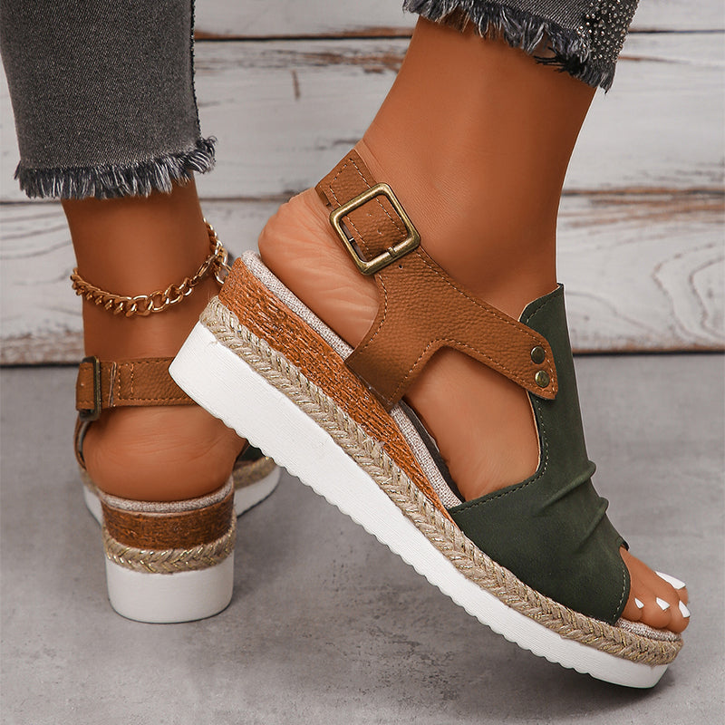 Sarah Express Peep Toe Wedge Sandals With Buckle