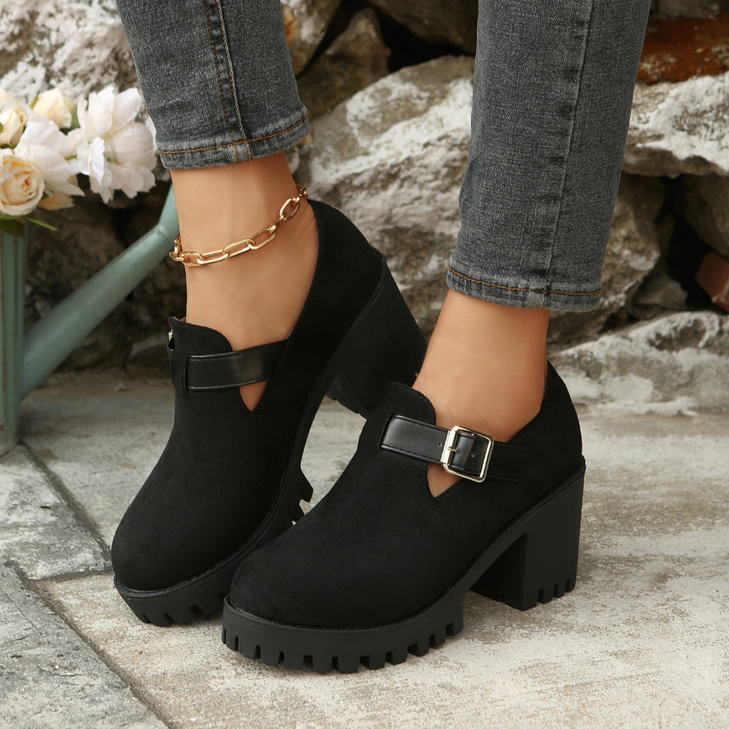 Sarah Express Chunky Suede Block Heel Pumps