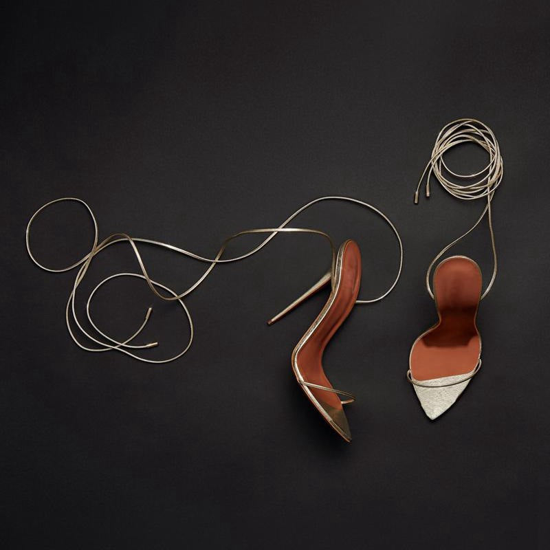 Sarah Express Gold Pointed Toe Stiletto Ankle Sandals