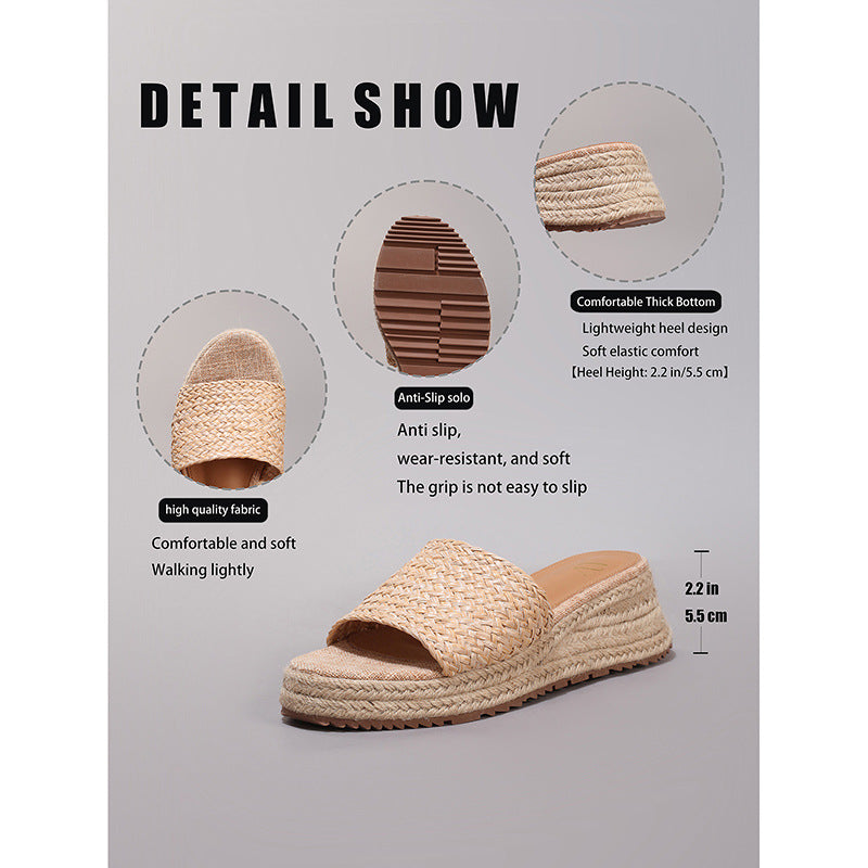 Sarah Express Woven Straw Platform Wedge Slide Sandals