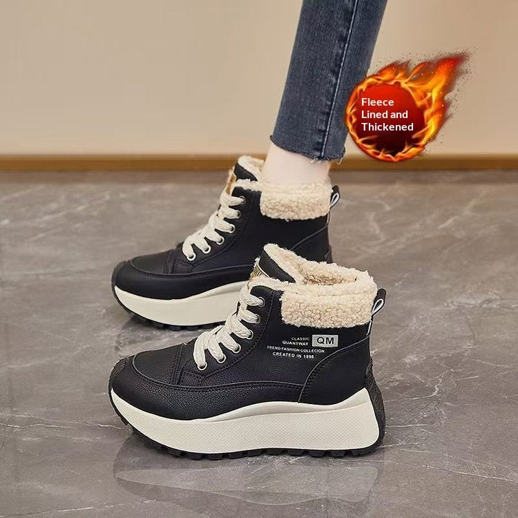 Sarah Express Fleece Lined High Top Winter Sneakers Black Plus Velvet