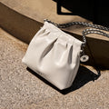 Sarah Express Genuine Leather Bucket Bag Chain Strap Beige