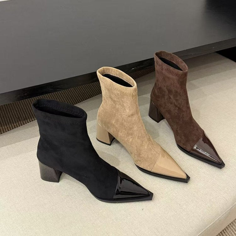 Sarah Express Chunky Heel Pointed Toe Ankle Boots