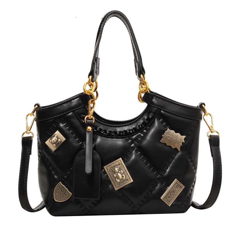 Sarah Express Diamond Pattern Badge Bucket Crossbody Bag