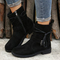 Sarah Express Retro Round Toe Buckle Ankle Boots Black