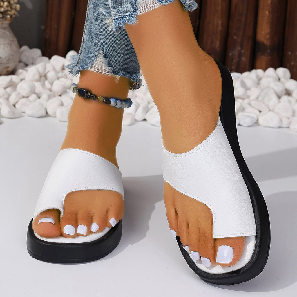 Sarah Express Thick-soled Clip Toe Flat Slippers Outdoor Summer Casual Solid Color Slides Shoes For Women