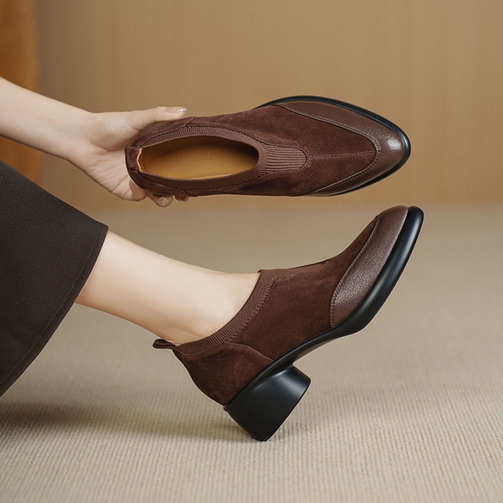 Sarah Express Suede Mary Jane Chunky Heel Pumps